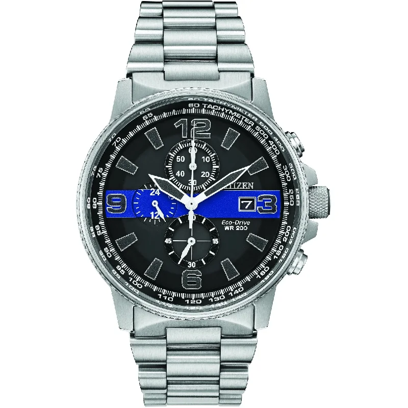 Watches With Triangular Designs-Men's Thin Blue Line For Law Enforcement