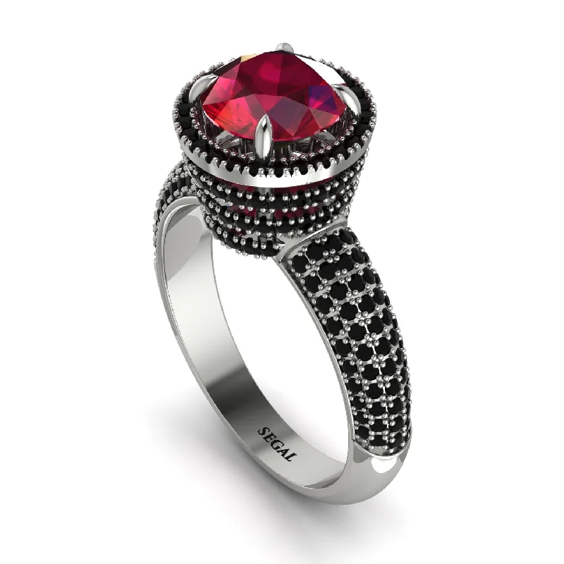 Custom Nameplate Rings For Personal Style-Ruby Cluster Halo Engagement Ring - Katie No. 42