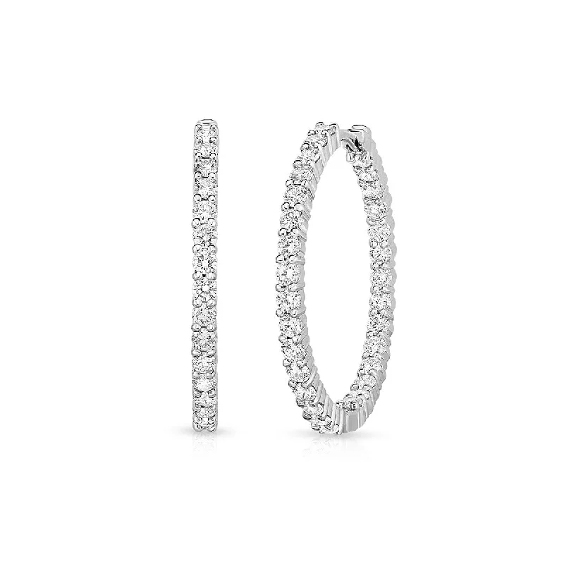 Personalized Earrings With Initials-18K White Gold and Diamond Inside Out Hoop Earrings