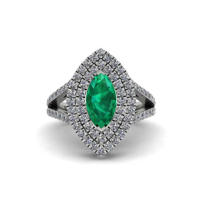 Simple Diamond Engagement Rings For Brides-Marquise Emerald Double Halo Engagement Ring - Avah No. 6