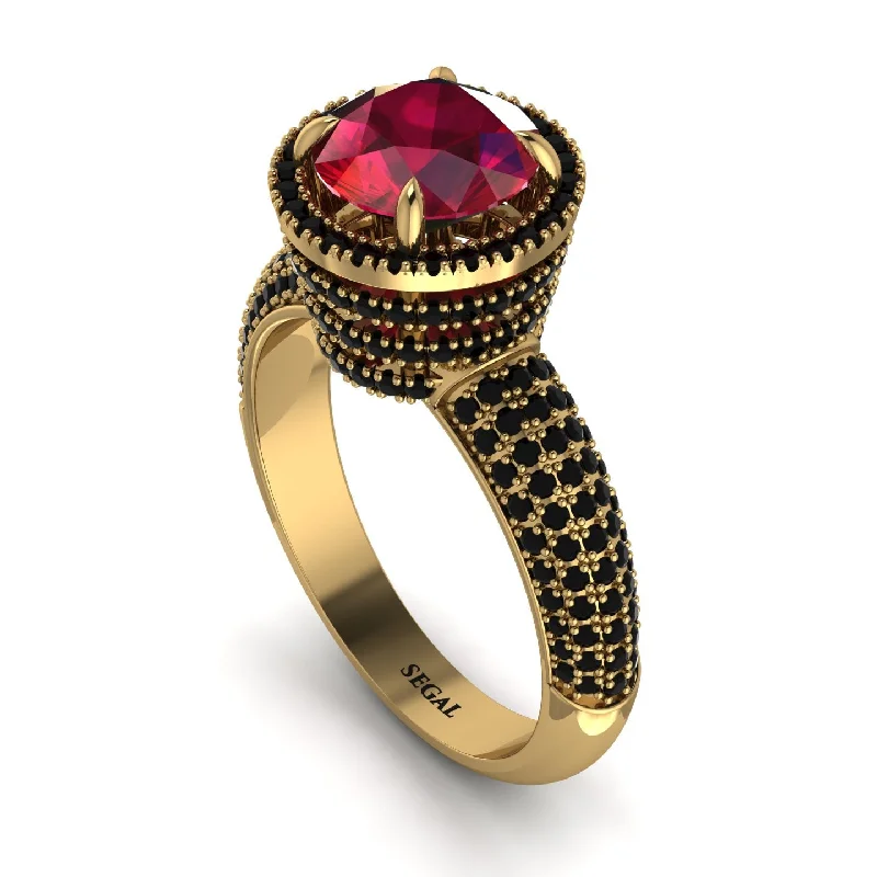 Elegant Diamond Rings For Weddings-Ruby Cluster Halo Engagement Ring - Katie No. 40