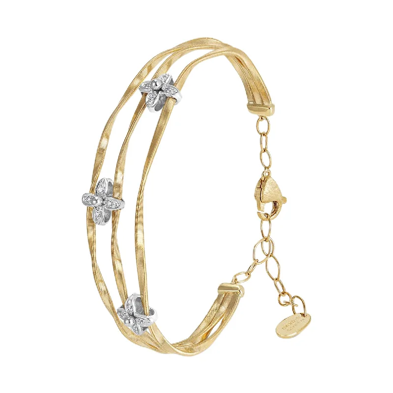 Bangles With Unique Styles-Three Strand Bangle with Diamond Flowers