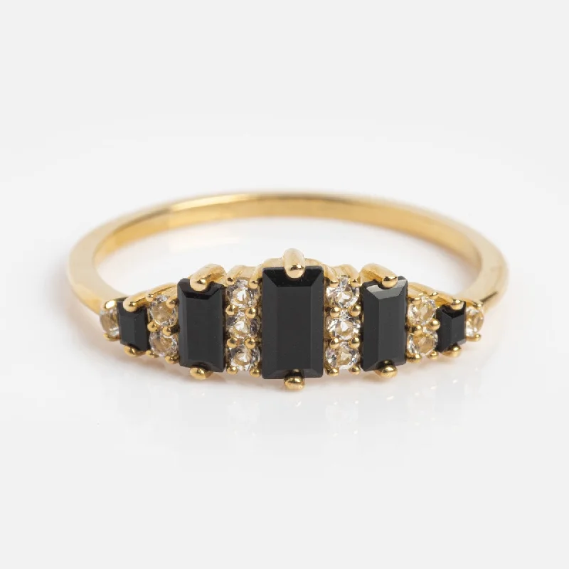 Stunning Emerald Rings For Engagement-Solid Gold Black Agate Crown Ring