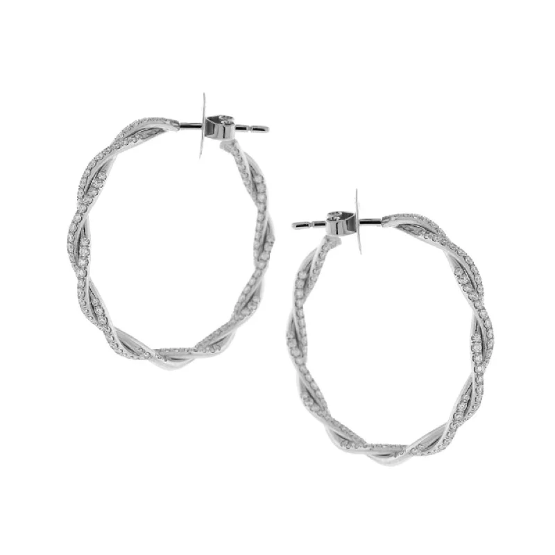 Large Hoop Earrings For Bold Fashion-18k White Gold and Diamond Twist Hoop Earrings