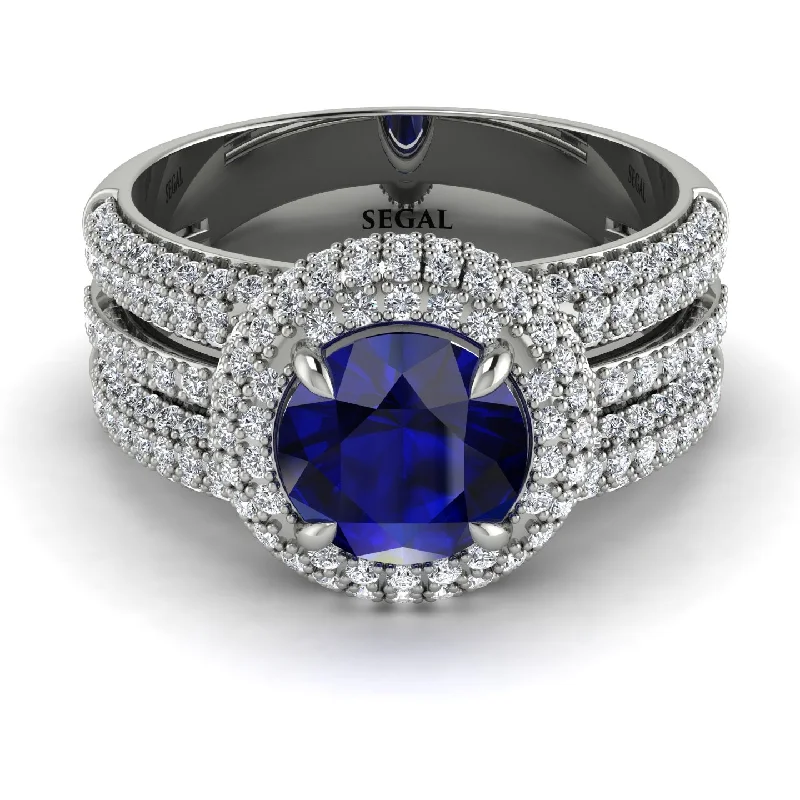 Classic Birthstone Rings For Custom Gifts-Sapphire Halo Luxury Pave Engagement Ring - Sierra No. 15