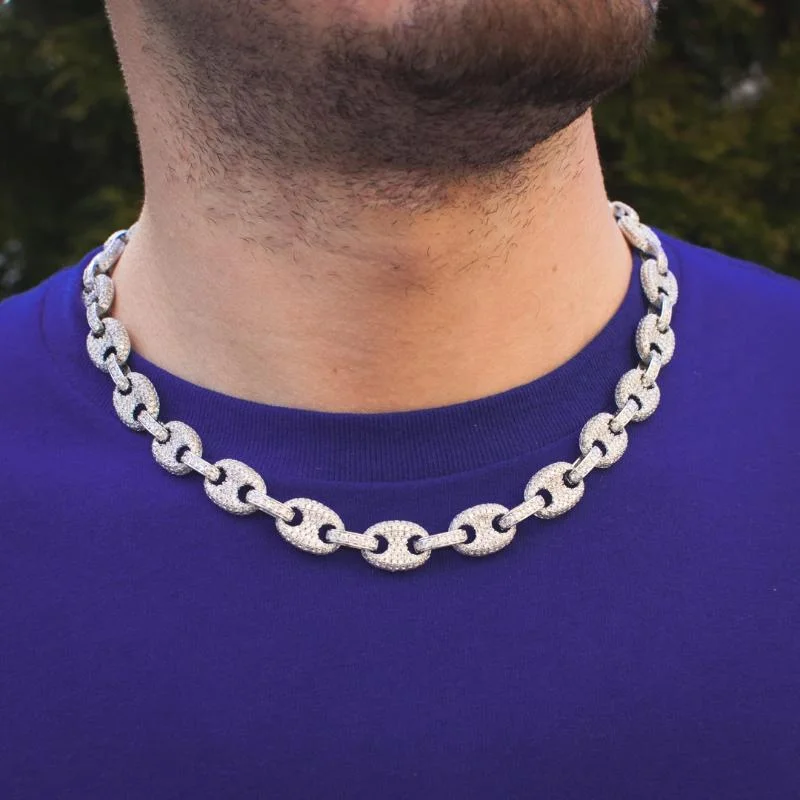 Elegant Crystal Chain Necklaces For Weddings-Iced Out Mariner Link Necklace in White Gold