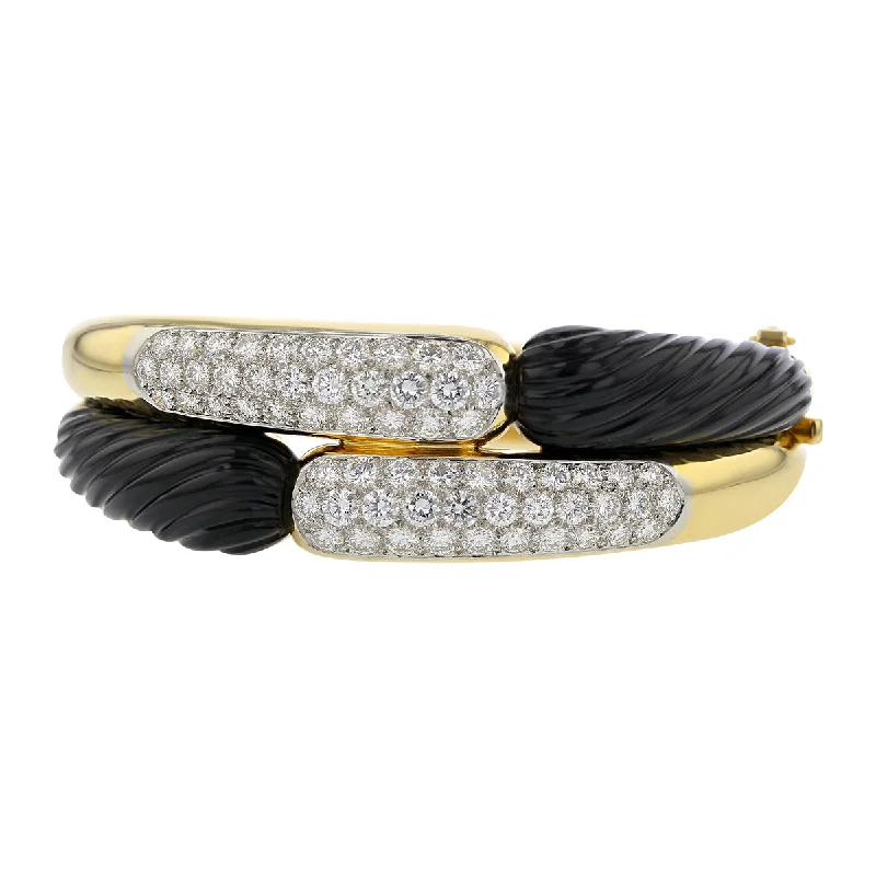 Bangles For Vintage Fashion-18K Yellow Gold Diamond and Onyx Bangle Bracelet