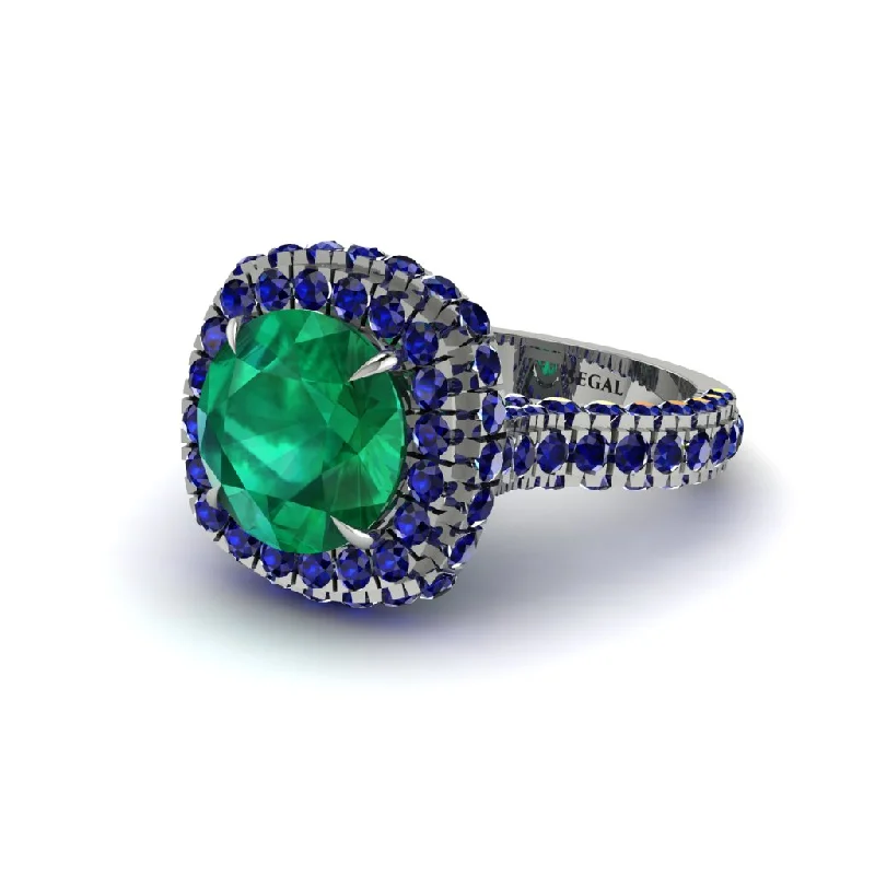 Custom Engagement Rings For Bold Brides-Emerald Pave Double Halo Engagement Ring - Eve No. 66