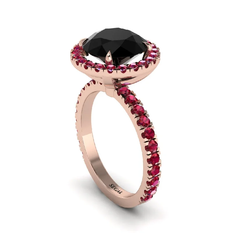 Bold Statement Rings For Fashionistas-Round Cut Black Diamond Halo Engagement Ring - Charleigh No. 53