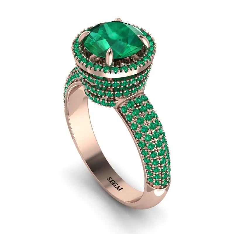 Bold Wedding Bands For Bridesmaids-Emerald Cluster Halo Engagement Ring - Katie No. 20