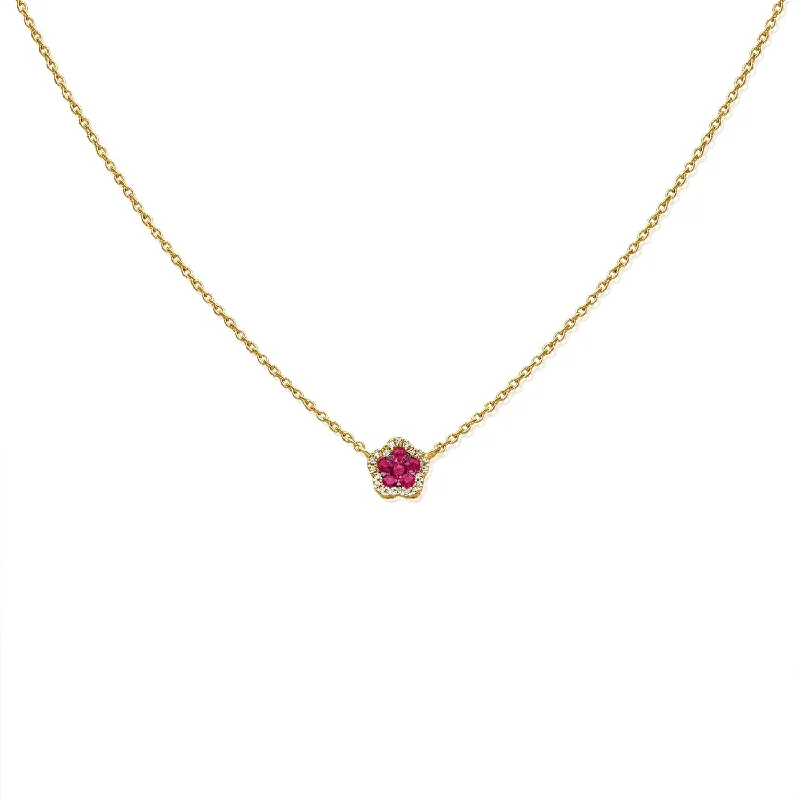 Custom Sterling Silver Necklaces For Bridal Jewelry-Ruby Flower Necklace with Diamonds