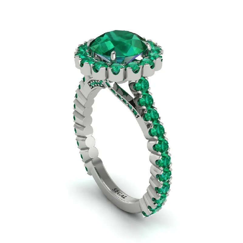 Custom Birthstone Promise Rings For Couples-Round Cut Emerald Timeless Splendor Engagement Ring - Jazlyn No. 21