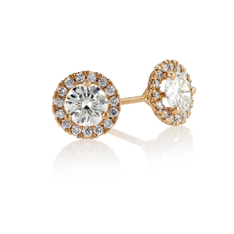 Silver Earrings For Formal Events-0.53 CT Round Diamond Halo 14K Rose Gold Stud Earrings