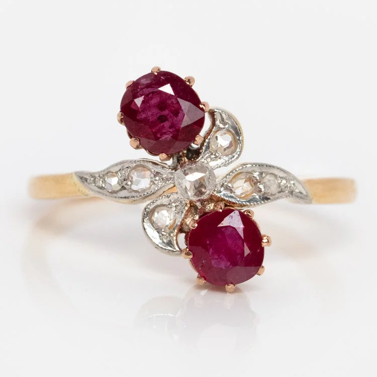 Customizable Engagement Rings For Brides-Vintage 14k Milgrain Ruby and Diamond Crossover Ring Size 5.5