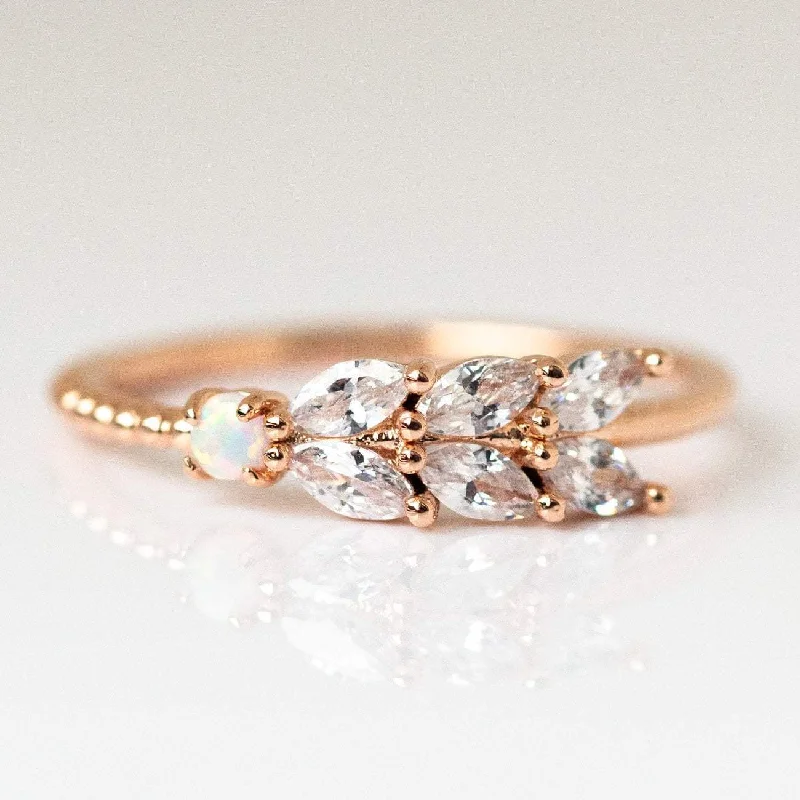 Custom Rose Gold Wedding Rings For Brides-Honey Dew Opal Ring