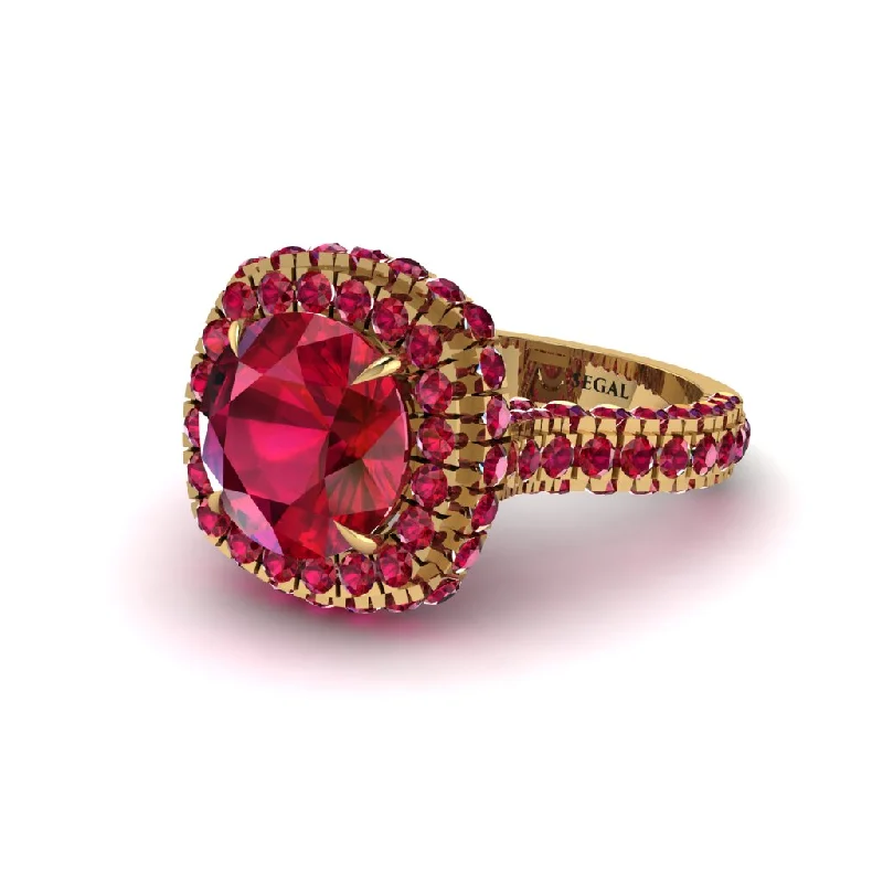 Beautiful Vintage Wedding Rings For Brides-Ruby Pave Double Halo Engagement Ring - Eve No. 55