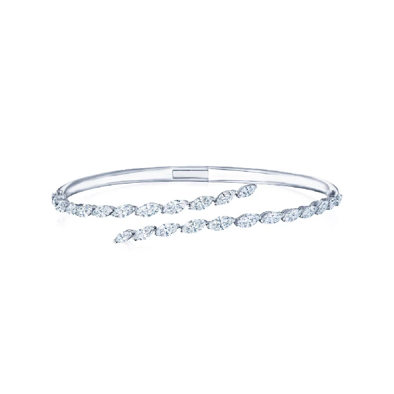 Bangles For Everyday Wear-KWIAT Eclipse Bypass Marquise Diamond Bangle B-19509-0-DIA-18KW