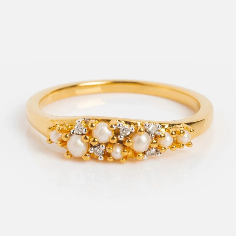 Classic Gold Rings For Timeless Style-Madeline Pearl and Diamond Scatter Ring